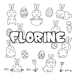Coloring page first name FLORINE - Easter background