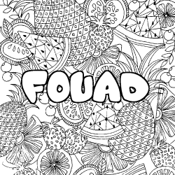 Coloring page first name FOUAD - Fruits mandala background