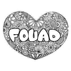 Coloring page first name FOUAD - Heart mandala background