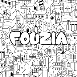 Coloring page first name FOUZIA - City background