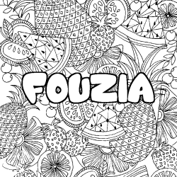 Coloring page first name FOUZIA - Fruits mandala background