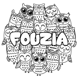 Coloring page first name FOUZIA - Owls background