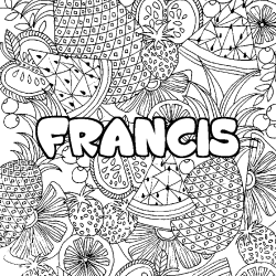 Coloring page first name FRANCIS - Fruits mandala background