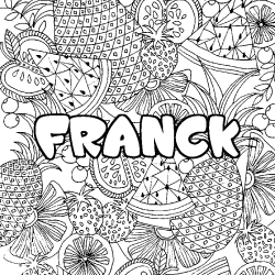 Coloring page first name FRANCK - Fruits mandala background