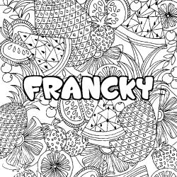 Coloring page first name FRANCKY - Fruits mandala background