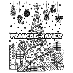 Coloring page first name FRANÇOIS-XAVIER - Christmas tree and presents background