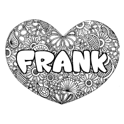 Coloring page first name FRANK - Heart mandala background