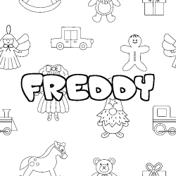 Coloring page first name FREDDY - Toys background