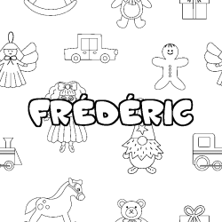 Coloring page first name FRÉDÉRIC - Toys background