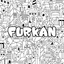 Coloring page first name FURKAN - City background
