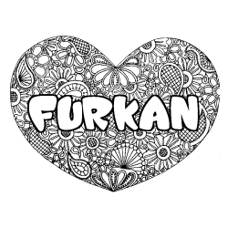 Coloring page first name FURKAN - Heart mandala background