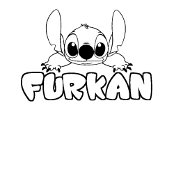 Coloring page first name FURKAN - Stitch background
