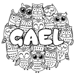 Coloring page first name GAEL - Owls background