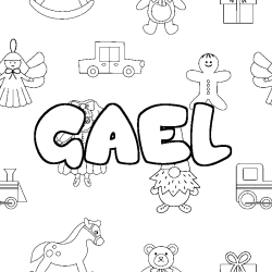 Coloring page first name GAEL - Toys background