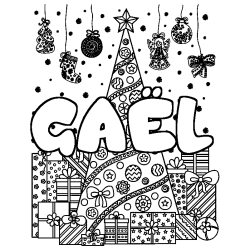 Coloring page first name GAËL - Christmas tree and presents background