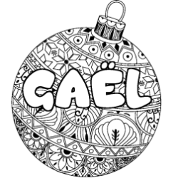 Coloring page first name GAËL - Christmas tree bulb background
