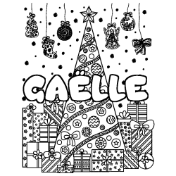 Coloring page first name GAËLLE - Christmas tree and presents background