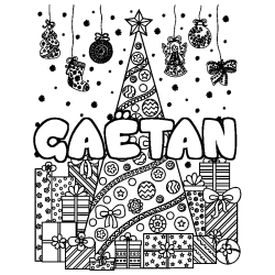 Coloring page first name GA&Euml;TAN - Christmas tree and presents background