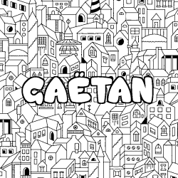 Coloring page first name GAËTAN - City background