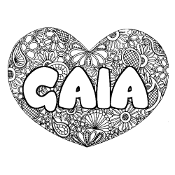Coloring page first name GAIA - Heart mandala background