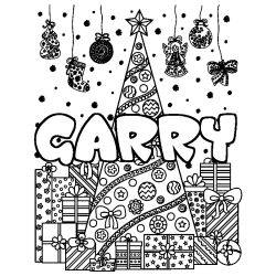 Coloring page first name GARRY - Christmas tree and presents background