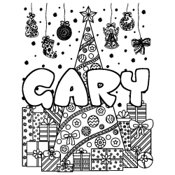 Coloring page first name GARY - Christmas tree and presents background