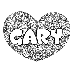 Coloring page first name GARY - Heart mandala background