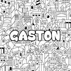 Coloring page first name GASTON - City background