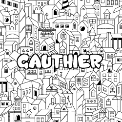 Coloring page first name GAUTHIER - City background