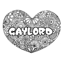 Coloring page first name GAYLORD - Heart mandala background