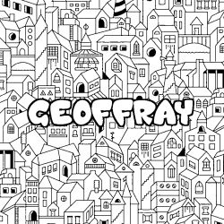 Coloring page first name GEOFFRAY - City background