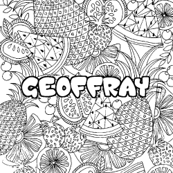 Coloring page first name GEOFFRAY - Fruits mandala background
