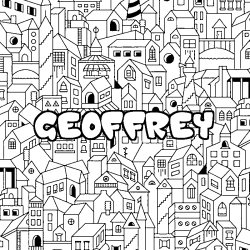 Coloring page first name GEOFFREY - City background