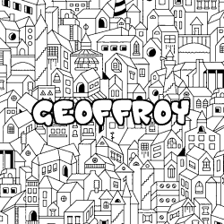 Coloring page first name GEOFFROY - City background