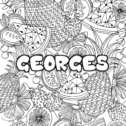 Coloring page first name GEORGES - Fruits mandala background