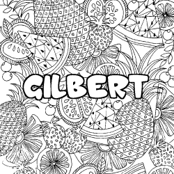 Coloring page first name GILBERT - Fruits mandala background