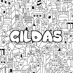 Coloring page first name GILDAS - City background