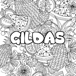 Coloring page first name GILDAS - Fruits mandala background
