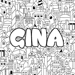 Coloring page first name GINA - City background