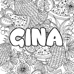 Coloring page first name GINA - Fruits mandala background