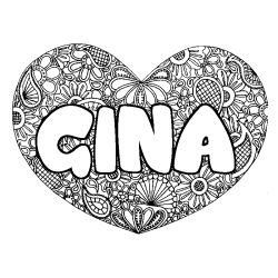 Coloring page first name GINA - Heart mandala background