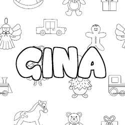 Coloring page first name GINA - Toys background