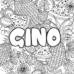 Coloring page first name GINO - Fruits mandala background
