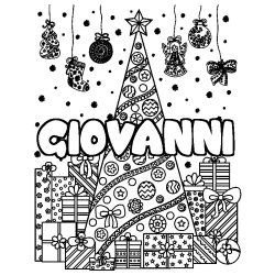 Coloring page first name GIOVANNI - Christmas tree and presents background