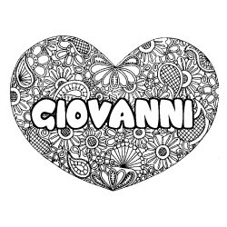 Coloring page first name GIOVANNI - Heart mandala background
