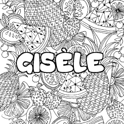 Coloring page first name GISÈLE - Fruits mandala background