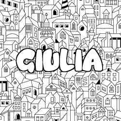 Coloring page first name GIULIA - City background
