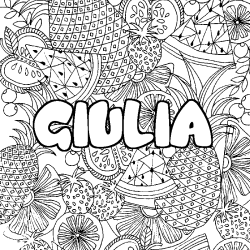 Coloring page first name GIULIA - Fruits mandala background