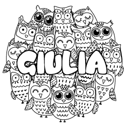 Coloring page first name GIULIA - Owls background