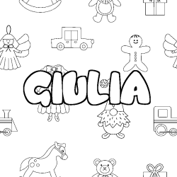 Coloring page first name GIULIA - Toys background